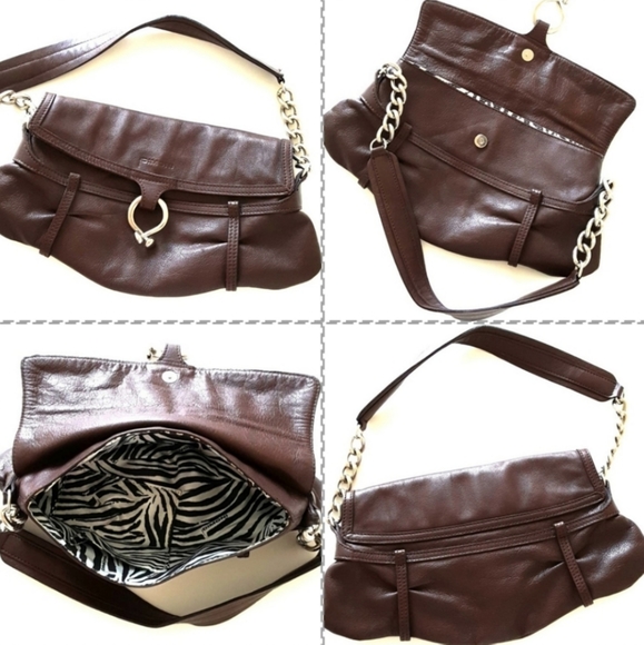 Leather Spain Handbag  Chocolate Brown Dimoni Chunky Silver Chains Details EUC - Picture 8 of 8
